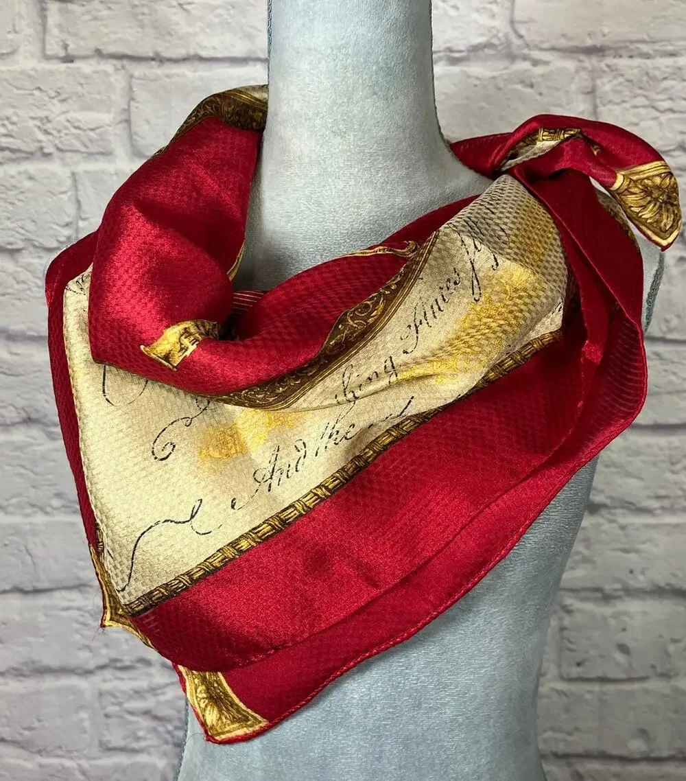 Vintage Liz Claiborne Musical Motif Scarf with Violin, Harp, French Horn, Etc.